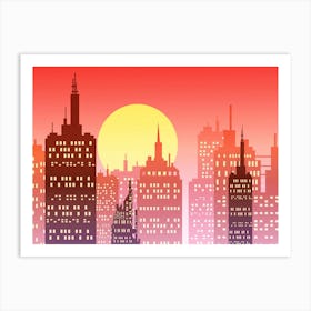 City Skyline Sunset Cityscape Building Architecture Silhouette Urban Art Print