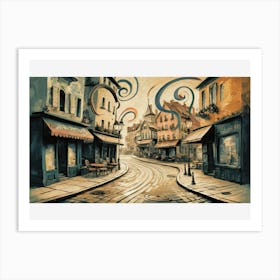 Quaint Cafes & Cobblestones Art Print