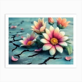 Flowers On The Cracked Ground Art Print