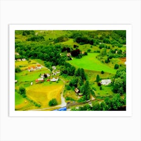 Aerial View Of A Village In Norway Art Print