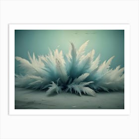 A Vintage Styled Image Of White And Blue Feathers Arranged In A Cluster On A White Background Art Print