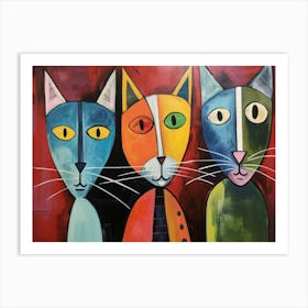 The Four Cats Acrylic Painting In The Style Of Chromat Art Print