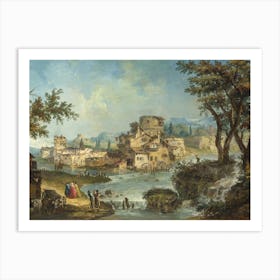 Buildings And Figures Near A River With Rapids, Michele Marieschi Art Print