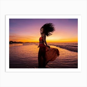 African Woman Radiant Smile Embracing The Warmth Of A Summer Sunset Silhouette Outlined Against T (2) Art Print