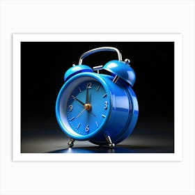 Blue Alarm Clock On Black Background Art Print