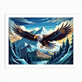 Bald Eagle Soaring Above A Mountain Lake Art Print