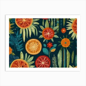 Oranges And Leaves Art Print