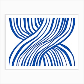 Blue And White Wavy Lines Art Print