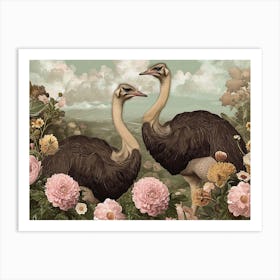 Floral Animal Illustration Ostrich 2 Art Print