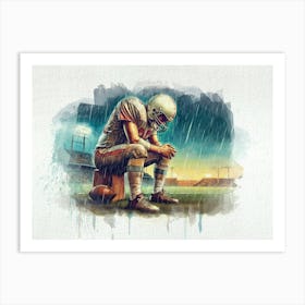 Football Player In The Rain Watercolor Art Print