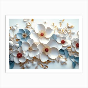 3d Artwork Illustration Flowers White 2 Art Print