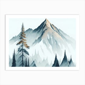 Mountain And Forest In Minimalist Watercolor Horizontal Composition 442 Art Print