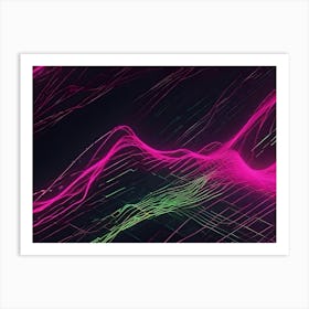 A Dark Background With Glowing, Neon Pink And Green Lines Forming Abstract, Wavy Patterns Art Print