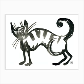 Inked Cat - black and white minimal minimalist drawing line ink Art Print