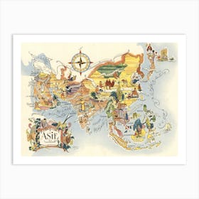 Vintage Asia Map Illustration 1951 Art Print