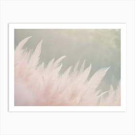 A Close Up Shot Of Delicate, Pink Feathers Against A Light Green Background Art Print