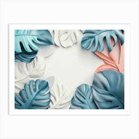 3d Featuring Hand Drawn Tropical Leaves and Abstract Art on A Light Background Art Print