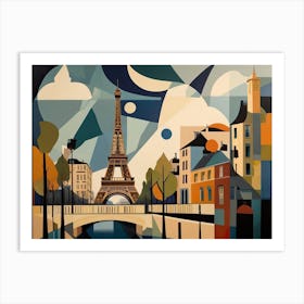 Vintage Cubist Travel Poster Eiffel Tower Art Print