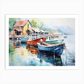 Watercolor Of Fishing Boats Art Print