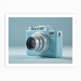 Photo Of A Vintage Blue Camera On A Blue Background Art Print