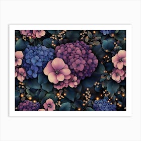 Floral Vintage Background, Dark Seamless Pattern 1 Art Print