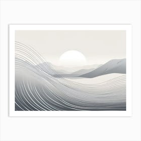 Abstract Landscape With Waves, Wavy Wave, black and white design with attracting art , wall art , tails design Generate An Abstract Design With Soft Curved Lines In Neutral Tones Emphasizing Simplicity Art Print