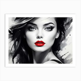 A Woman With Red Lips And Black Hair Art Print