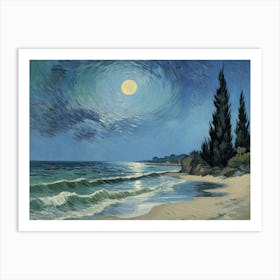 Moonlight Over The Beach 2 Art Print