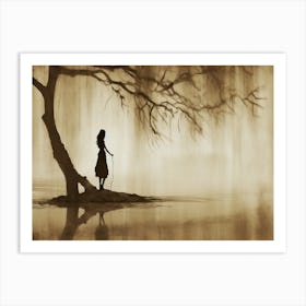 Contemplation - Woman Tree And Water Art Print