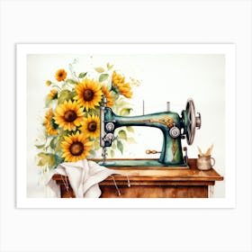 Vintage sewing machine with sunflowers Art Print