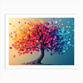 3d Colorful Tree With Leaves On Hanging Branches Art Print