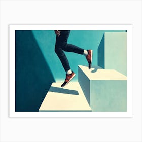 Man Jumping On Stairs Art Print