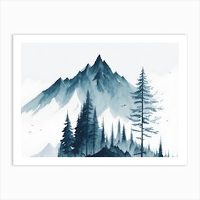 Mountain And Forest In Minimalist Watercolor Horizontal Composition 228 Art Print