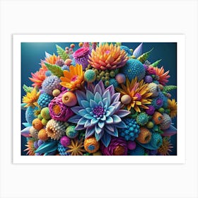 Colorful 3d Abstract Flower Cluster Art Print