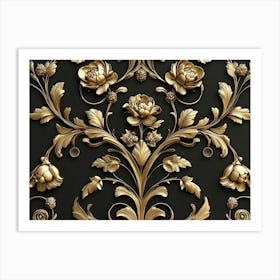 Gold Floral Wallpaper 5 Art Print