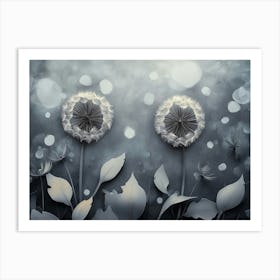 Black Dandelion and Leaves 3d Art Print