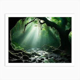 A Winding Path Carved Through An Ancient Forest Lush Greens Enveloping The Trail A Solitary Tree W (4) Art Print