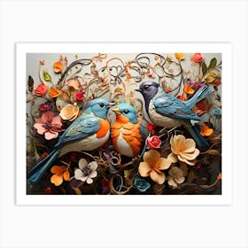 Birds In A Flower Paintings Art Print Art Print