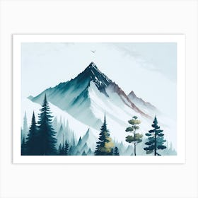 Mountain And Forest In Minimalist Watercolor Horizontal Composition 86 Art Print