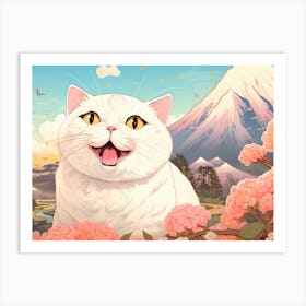 White Cat In The Mountains Art Print