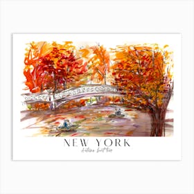 Autumn Boat Tour New York Bow Bridge Art Print