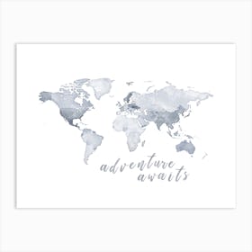 Blue World Map Adventure Awaits No 208 Art Print