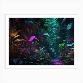 Futuristic neon cyberpunk jungle 2 Art Print