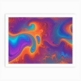 Abstract Colorful Fluid Art With Swirling, Flowing Patterns In Shades Of Orange, Purple, Blue, And Yellow Art Print