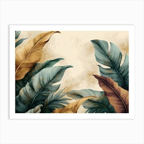 Vintage Tropical Green Brown Leaves Art Print