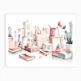 Watercolor Illustration Of A Living Room Art Print