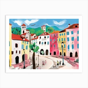 Trento Italy Cute Watercolour Illustration 2 Art Print