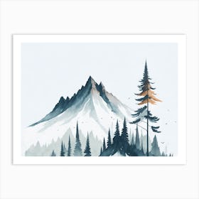 Mountain And Forest In Minimalist Watercolor Horizontal Composition 215 Art Print