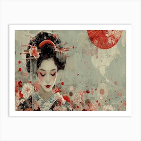 Geisha Grace: Elegance in Burgundy and Grey. Geisha 4 Art Print