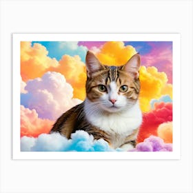 Cat lying in a rainbow of clouds Art Print